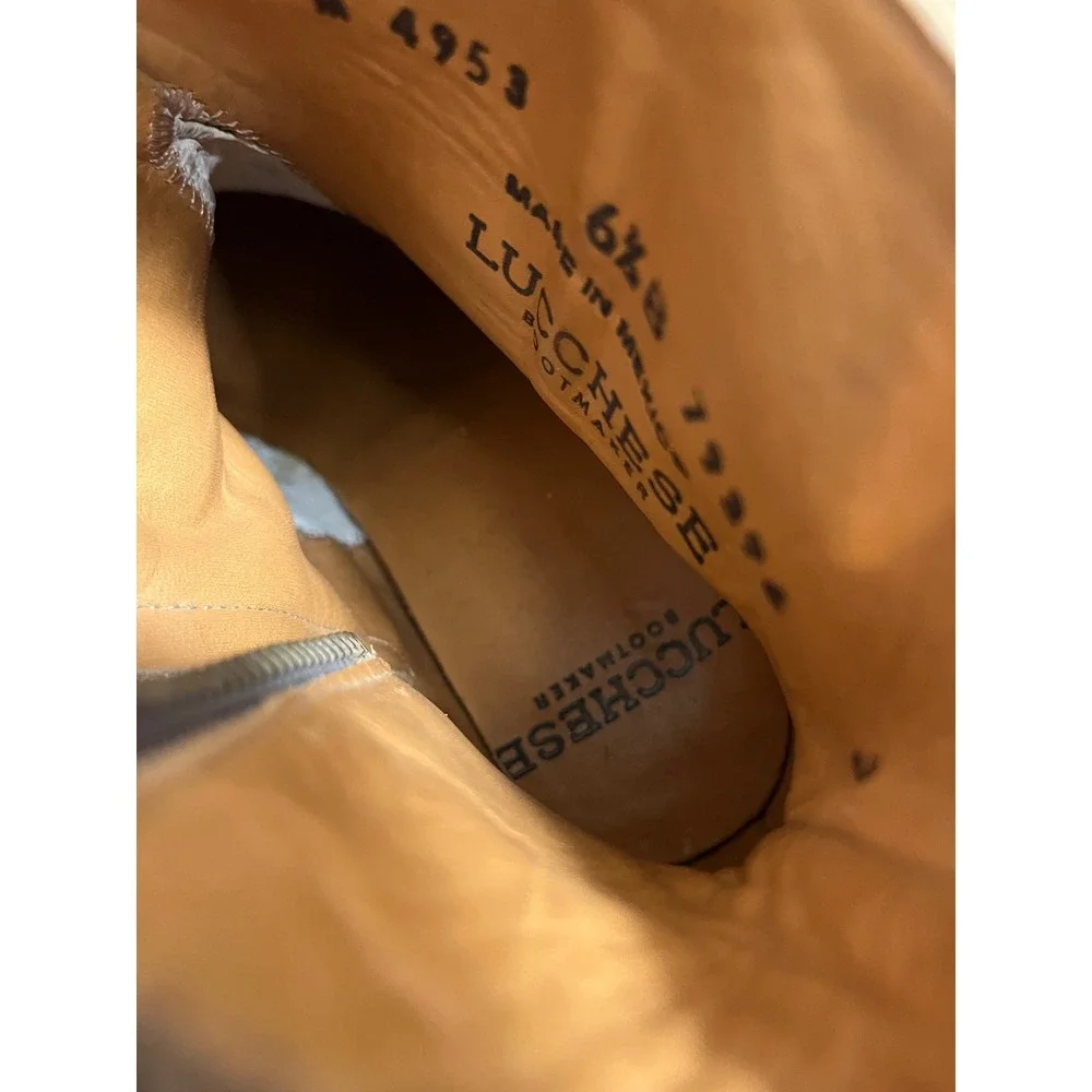 Lucchese Catalina Floral Leather Ankle Boots 6.5B‎ Tan Distressed Buckle M4953